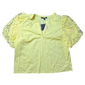 Marc New York Andrew Marc Yellow Popcorn Lace Puff Sleeve V-Neck Top‎ 2X